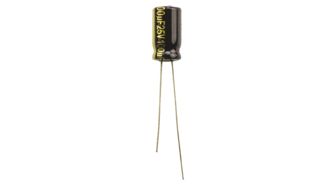 Panasonic 100μF Aluminium Electrolytic Capacitor 25V dc, Radial, Through Hole - EEUFM1E101