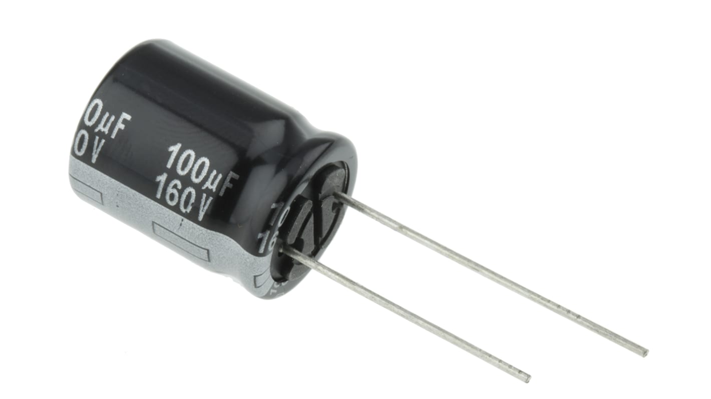 Condensador electrolítico Panasonic serie ED RADIAL, 100μF, ±20%, 160V dc, Radial, Orificio pasante, 16 (Dia.) x 20mm,