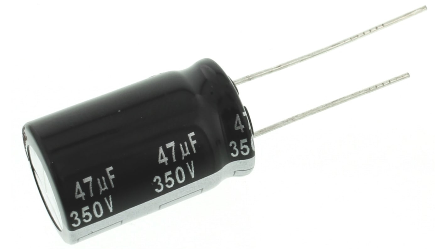 Condensador electrolítico Panasonic serie ED RADIAL, 47μF, ±20%, 350V dc, mont. pasante, 16 (Dia.) x 25mm, paso 7.5mm