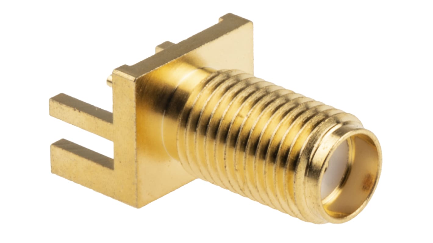 Conector coaxial RS PRO, Hembra, Recto, Impedancia 50Ω, Montaje de Borde, Terminación de Soldador, Sí, 0 to 12.4GHz, Oro