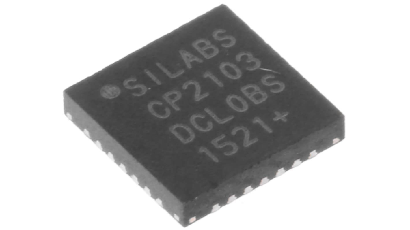 Silicon Labs CP2103-GM, USB Controller, 12Mbps, USB to UART, 3.3 V, 28-Pin QFN