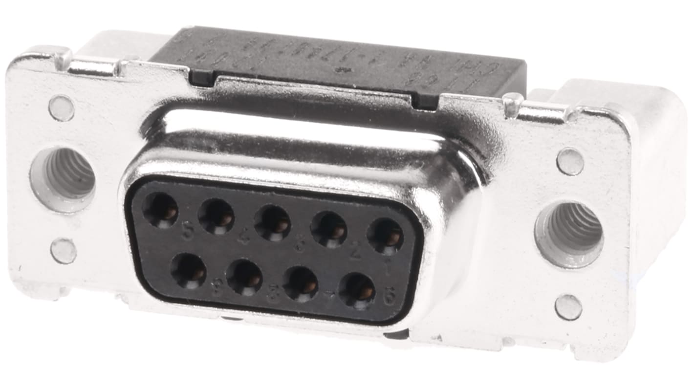 TE Connectivity Amplimite HDP-20 9 Way Right Angle Through Hole D-sub Connector Socket, 2.74mm Pitch, with 4-40 UNC