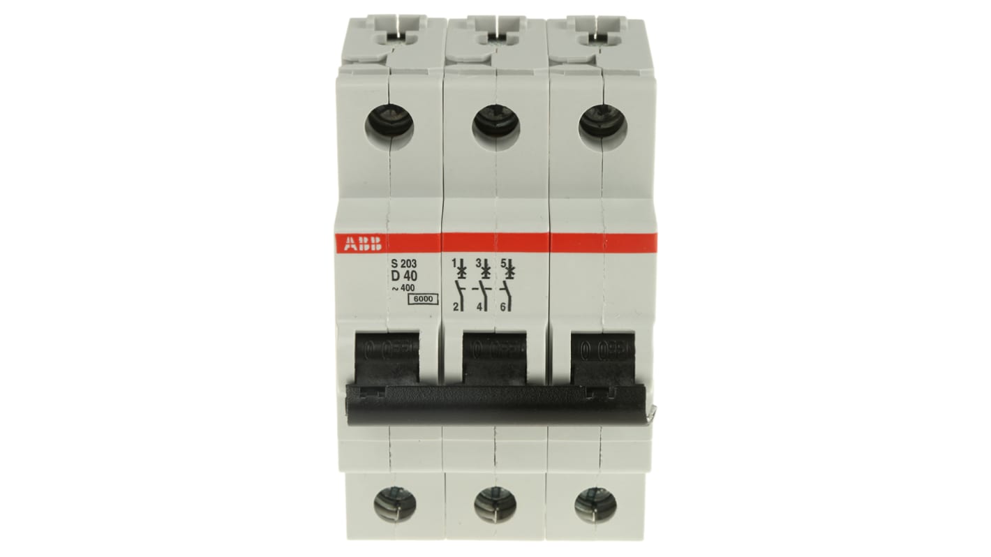 ABB System Pro M Compact S200 MCB, 3P, 40A Curve D, 440V AC, 6 kA Breaking Capacity