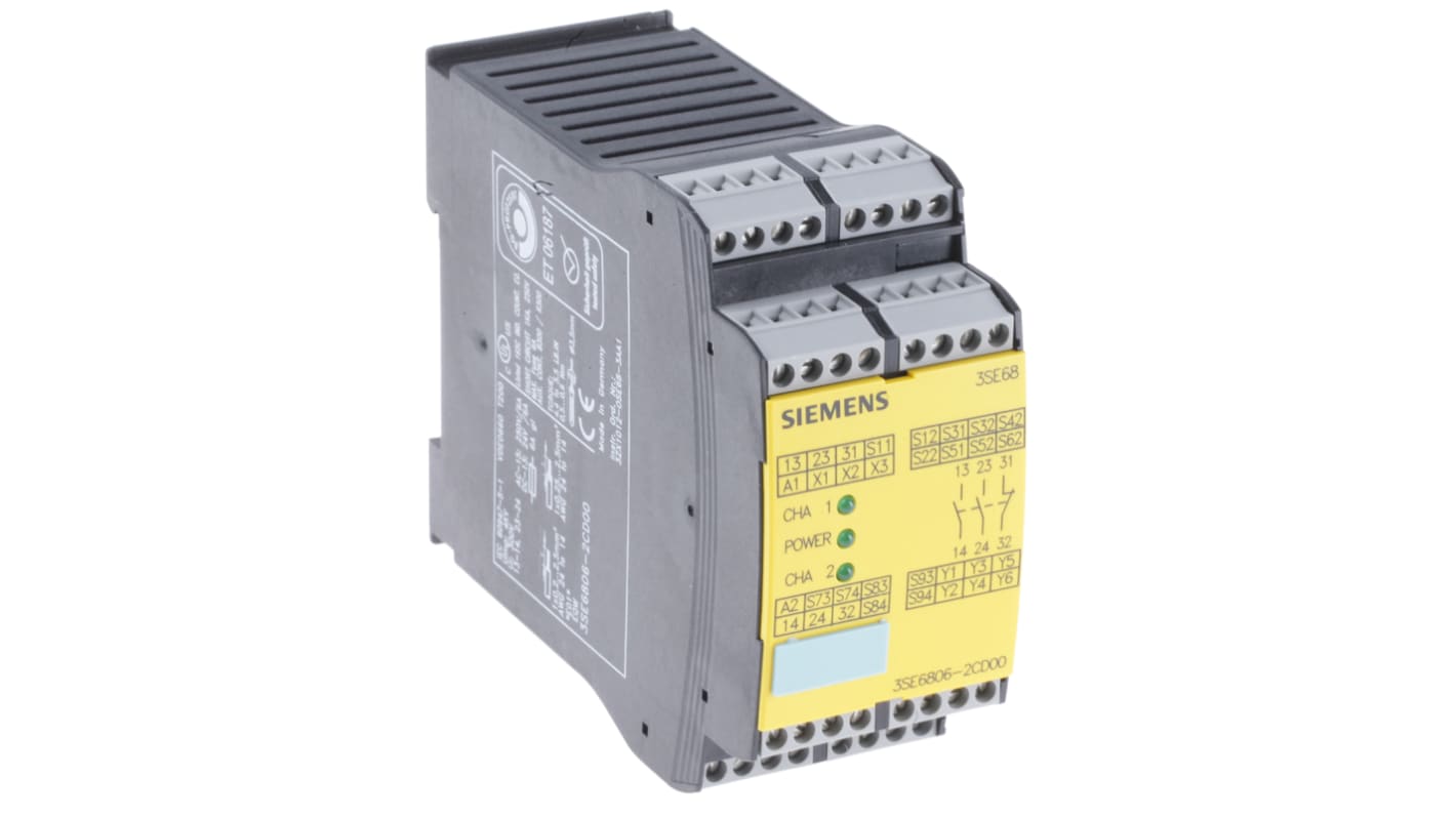 3SE68062CD00 Siemens SingleChannel Speed/Standstill Monitoring Safety Relay, 24V dc, 2