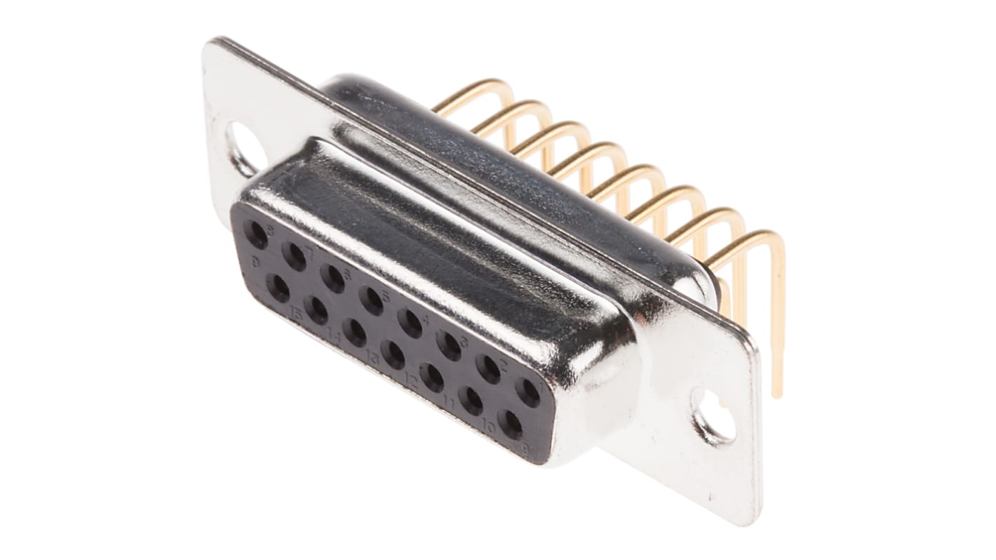 Conector D-sub RS PRO, paso 2.77mm, Ángulo de 90° , Orificio Pasante, Hembra, Terminación Soldador, 250,0 V., 5.0A