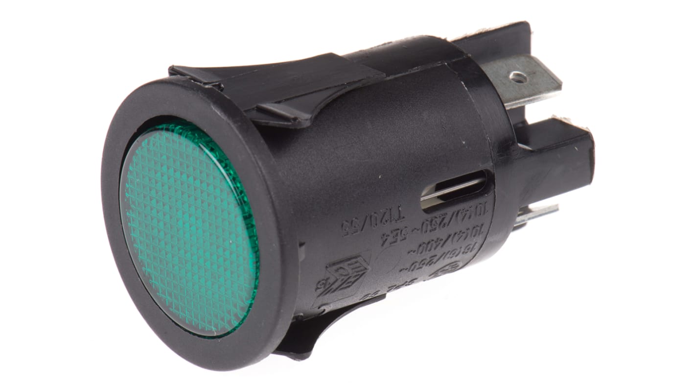 Bouton-poussoir, Verrouillable lumineux, LED Vert, DPST, 16 A @ 250 V c.a., Montage panneau