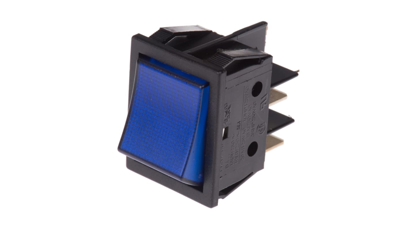 Molveno Illuminated DPST, On-None-Off Rocker Switch Panel Mount