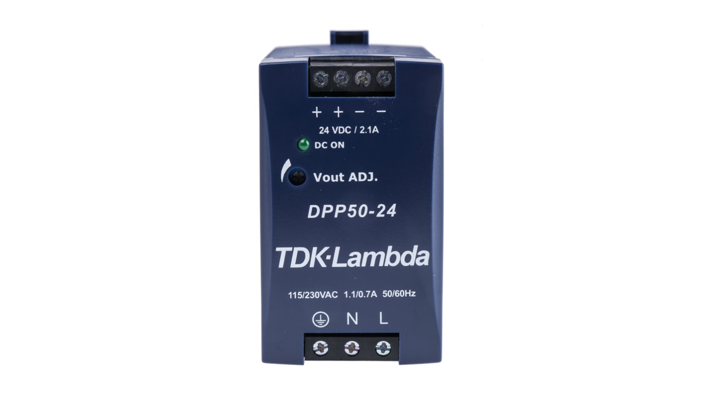 Alimentation pour rail DIN TDK-Lambda, série DPP, 24V c.c.out 2.1A, 50W