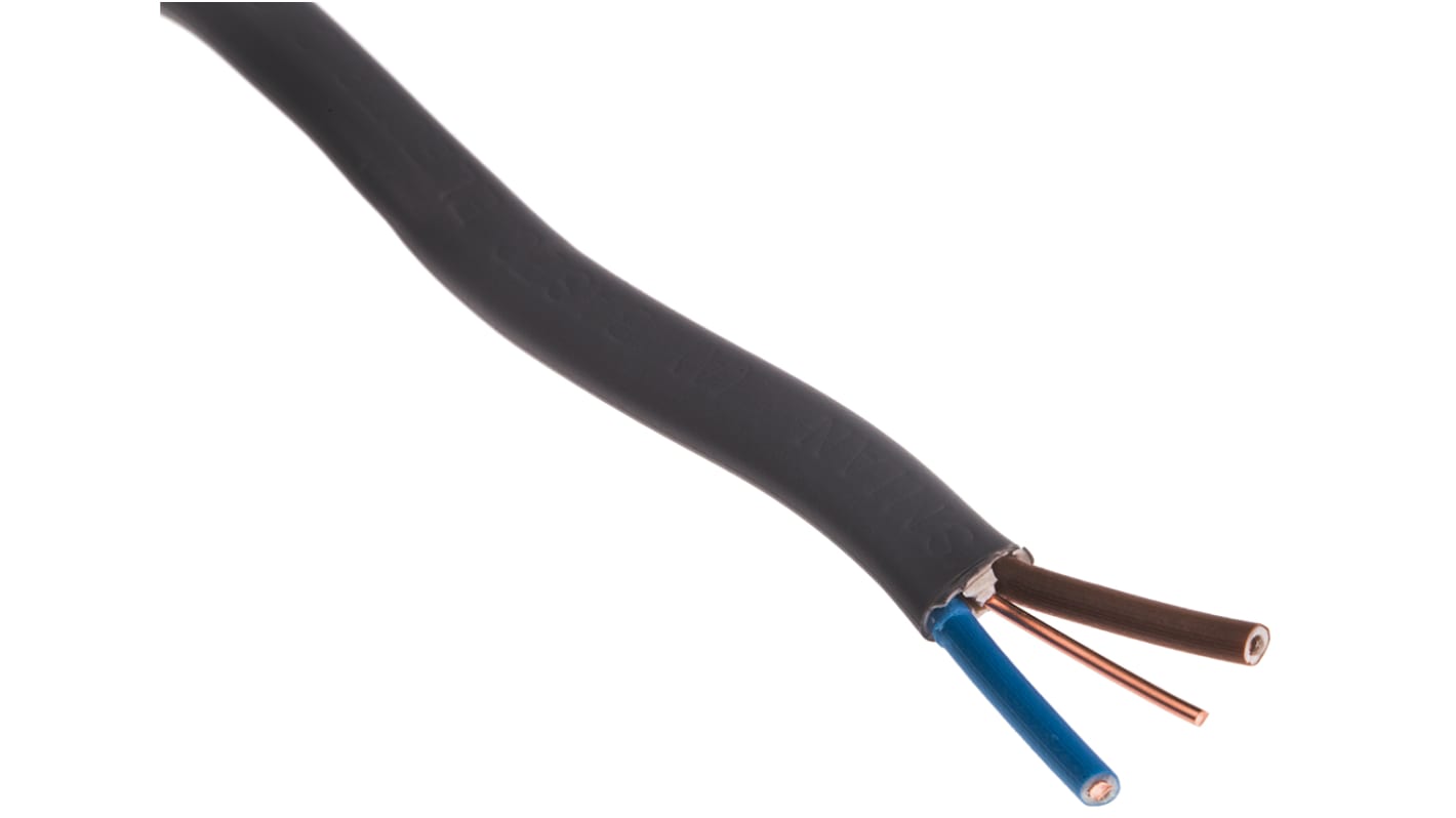 Cable de alimentación Prysmian de 2 núcleos, 1,5 mm², Ø ext. 4.7 x 11.7mm, long. 10m, 240 V / 20 A, funda de PVC, Gris