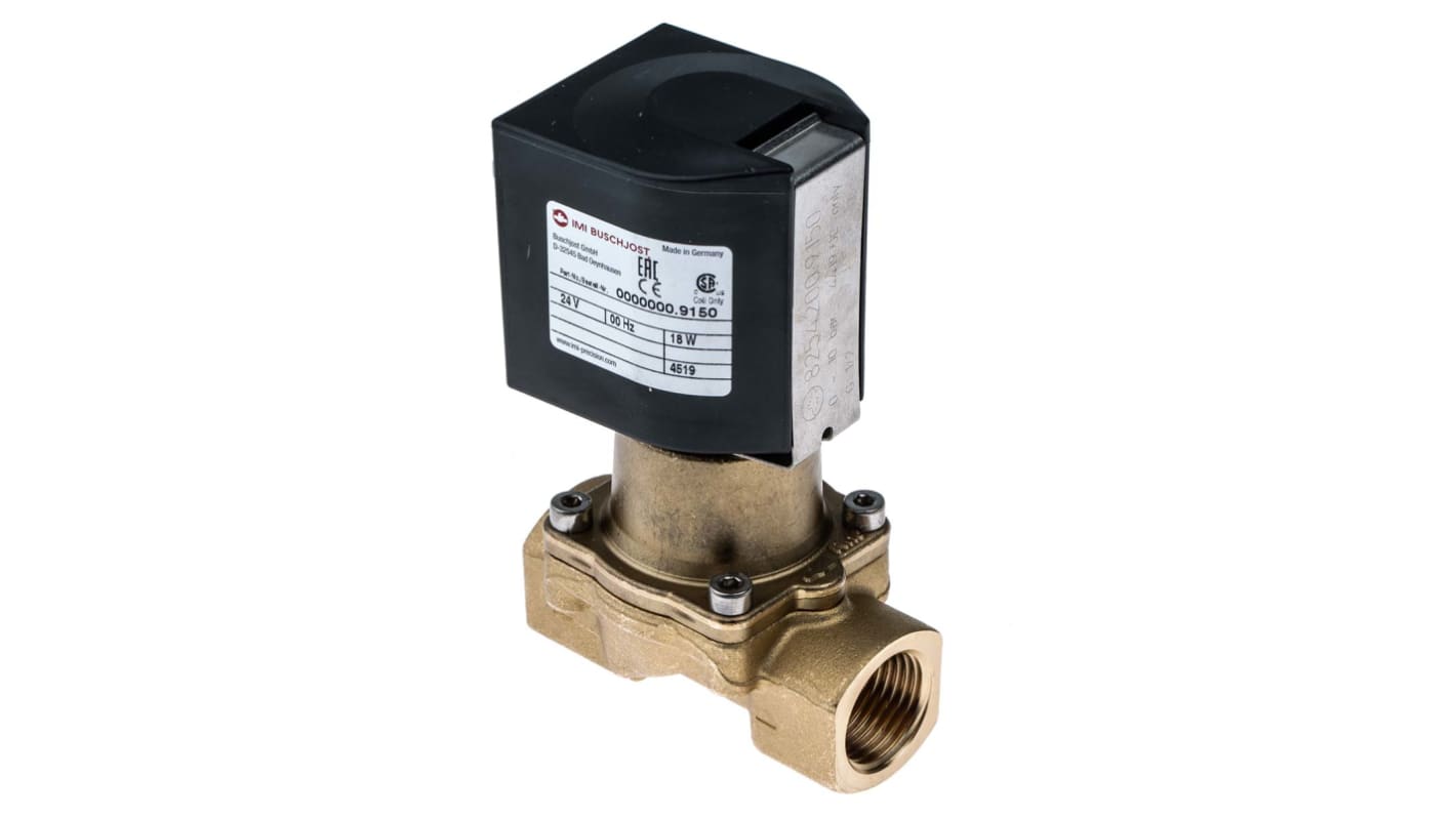 Válvula de solenoide Buschjost 82540 de 2 puertos, Hembra G de 1/2 pulg., Piloto, NC de 24 V dc