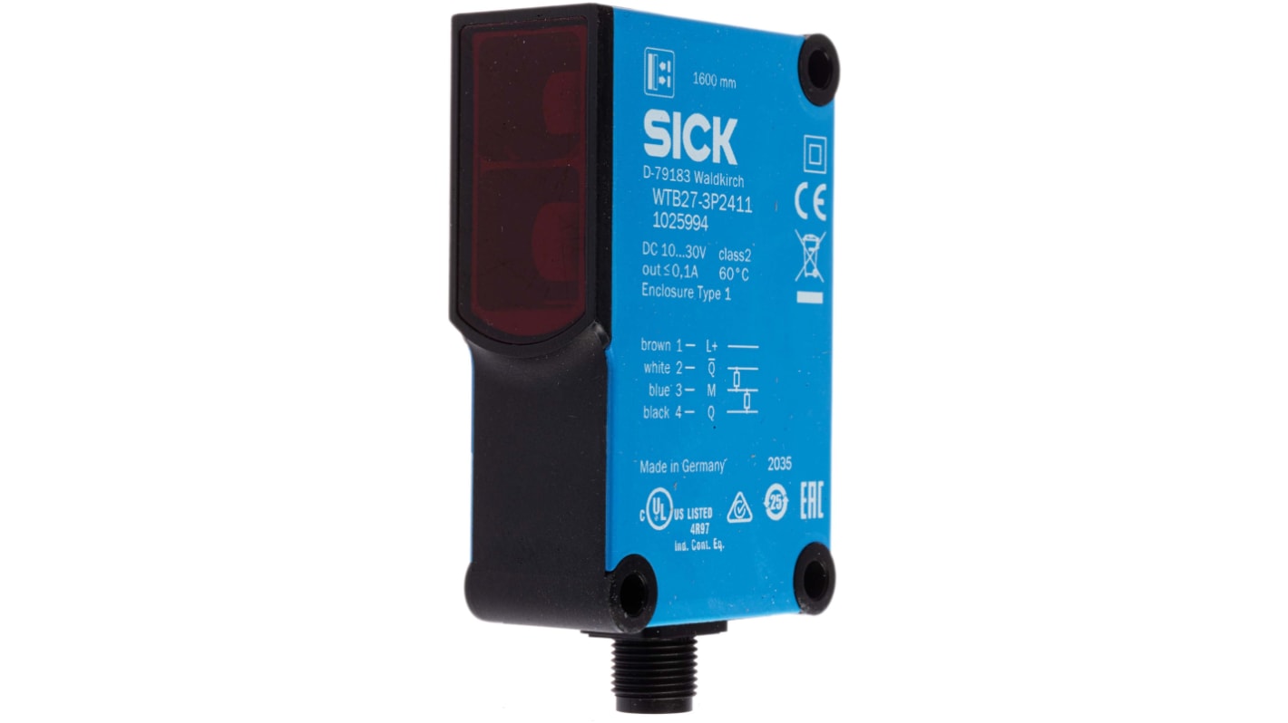 Sensore fotoelettrico Rettangolare Sick, a diffusione, rilevamento 30 mm → 1,6 m., uscita PNP