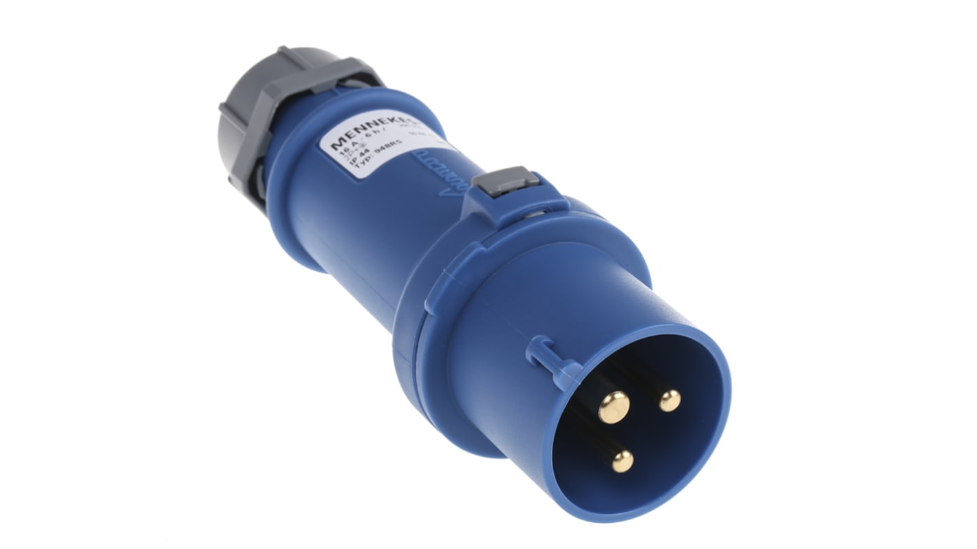MENNEKES, StarTOP IP44 Blue Cable Mount 3P Industrial Power Plug, Rated At 16A, 230 V