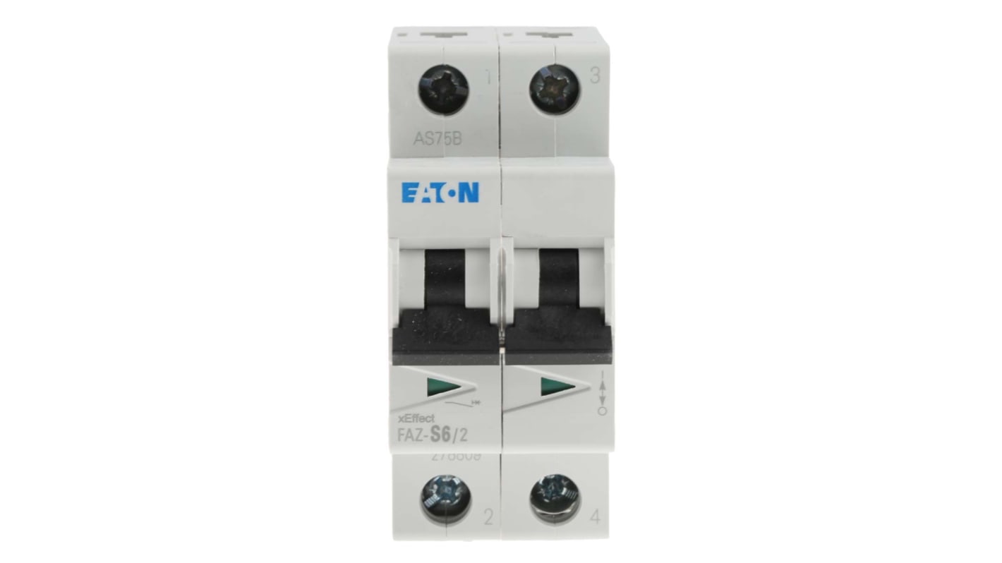 Eaton xEffect MCB, 2P, 6A Curve S, 230V AC, 60V DC, 10 kA Breaking Capacity