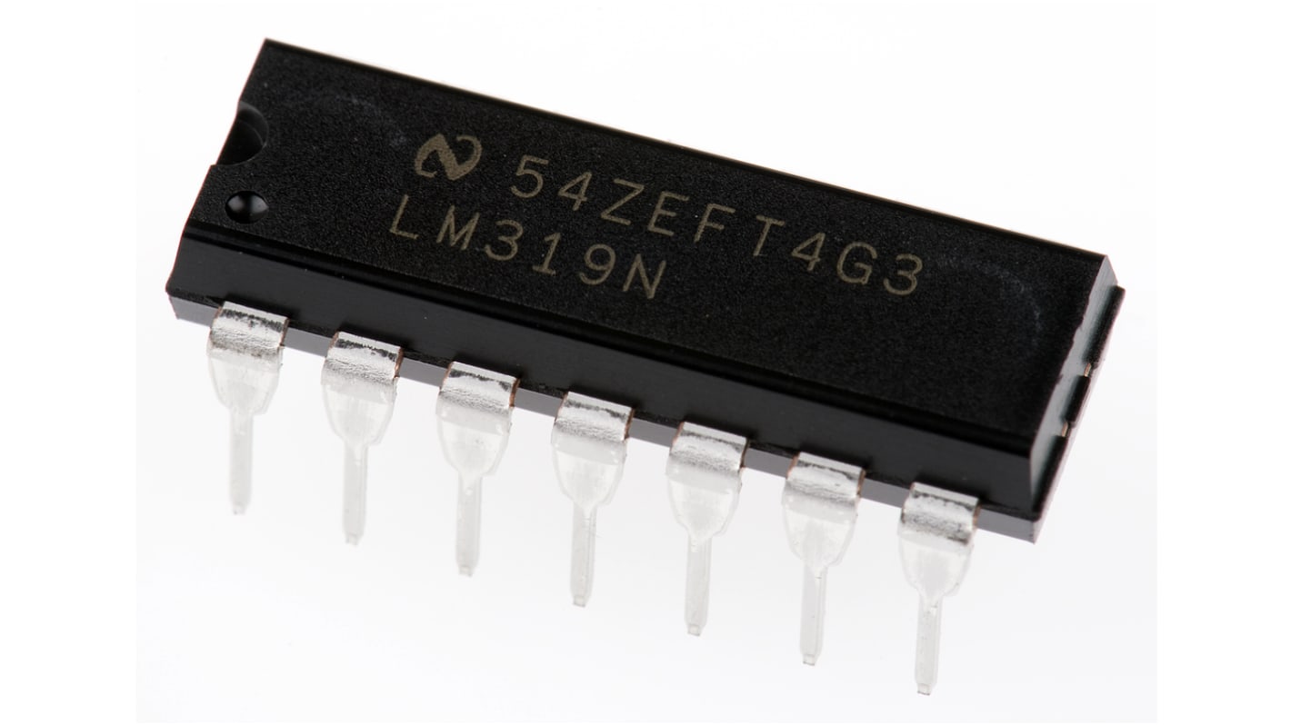 LM319N/NOPB Texas Instruments, Dual Comparator, Open Collector O/P, 0.08μs 9 → 28 V 14-Pin MDIP