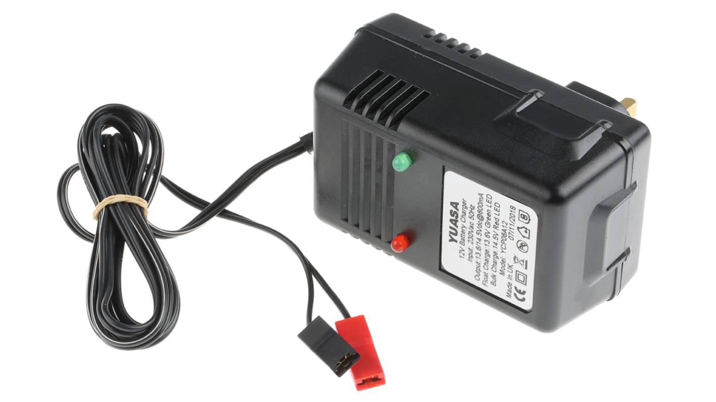 Yuasa Akkuladegerät für 1 Bleisäure Akkus, 12V/600mA mit UK-Stecker