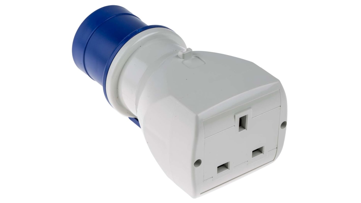 Adaptador para conector de potencia industrial, Formato 1 x 2P + E, 1 x 2P + E, Azul, 250 V, 13A, IP20