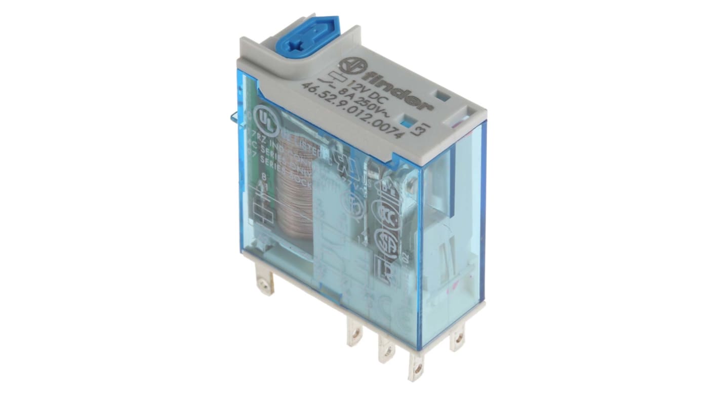 Finder PCB Mount Power Relay, 12V dc Coil, 8A Switching Current, DPDT