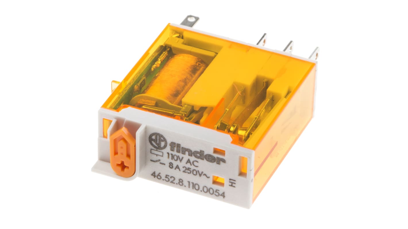 Relé de potencia sin enclavamiento Finder 46 Series de 2 polos, DPDT, bobina 110V ac, 8A, enchufable