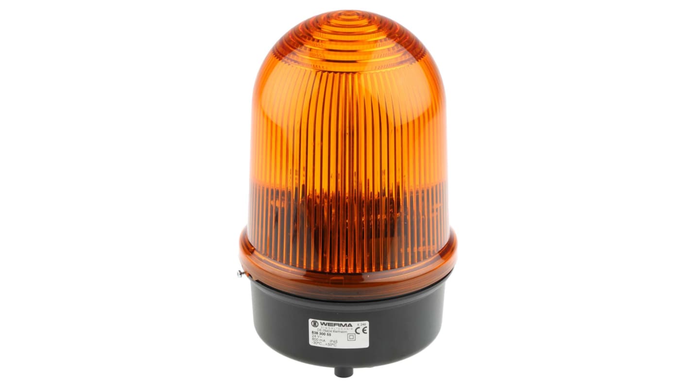 Werma BM 838 Series Yellow Flashing Beacon, 24 V dc, Surface Mount, Xenon Bulb