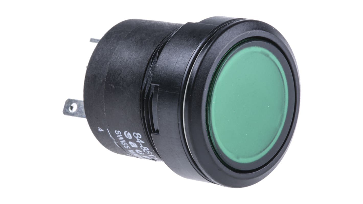 EAO 84 Series Illuminated Push Button Switch, Momentary, Panel Mount, 22.5mm Cutout, SPST, Green LED, 24V dc, IP67