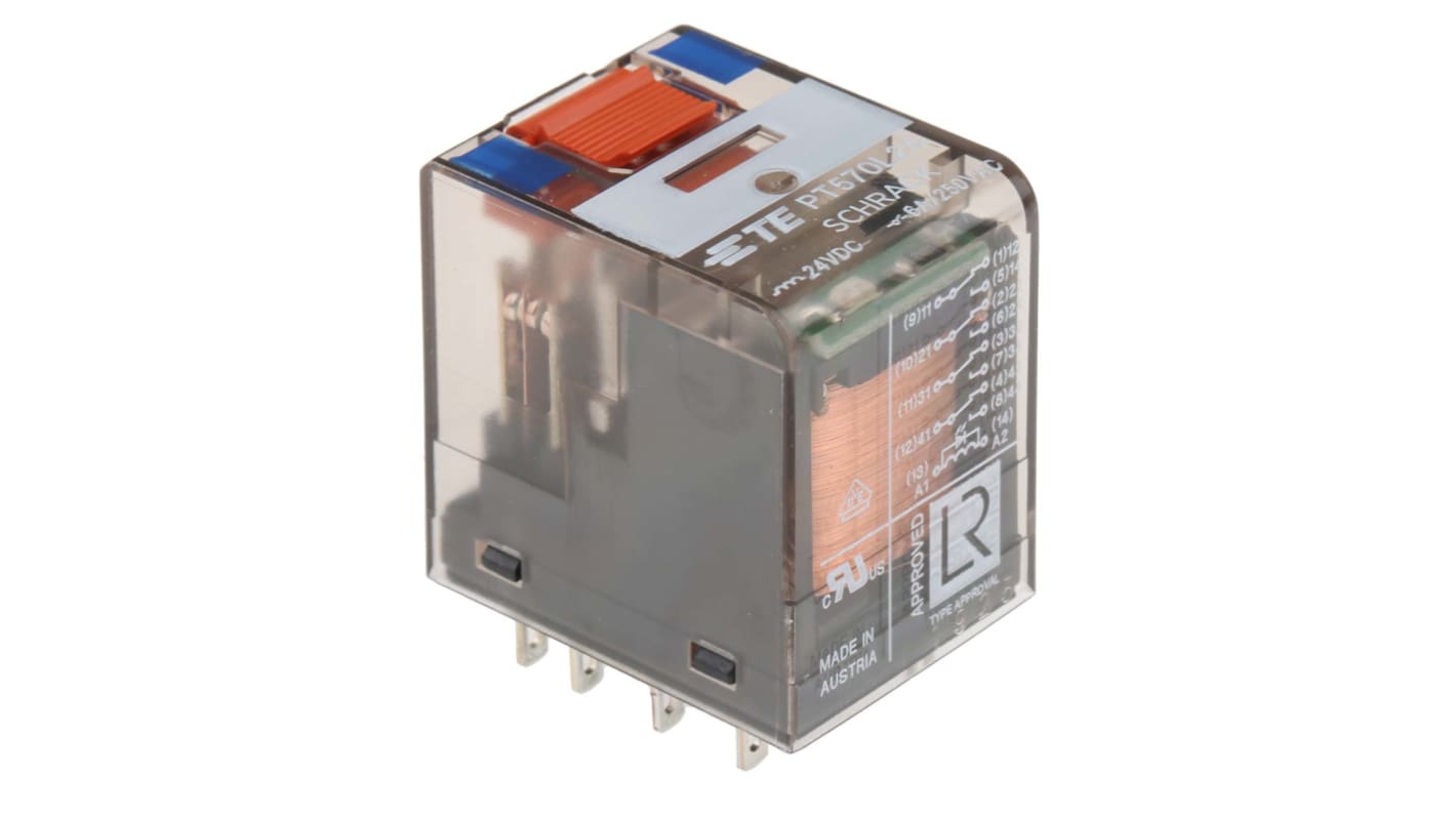 TE Connectivity PCB Mount Power Relay, 24V dc Coil, 6A Switching Current, 4PDT
