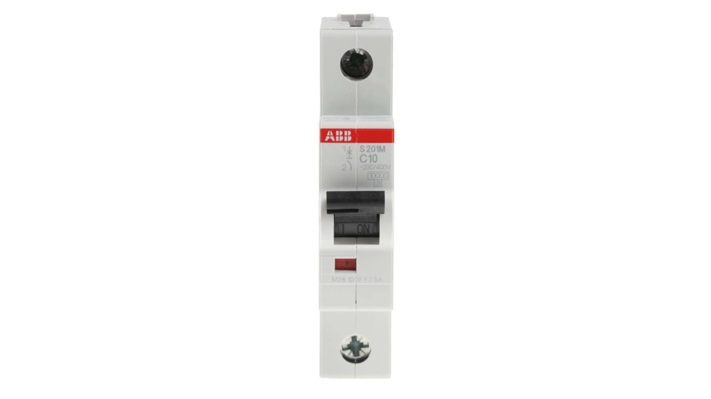 ABB System Pro M Compact S200M MCB, 1P, 10A Curve C, 253V AC, 72V DC, 10 kA Breaking Capacity