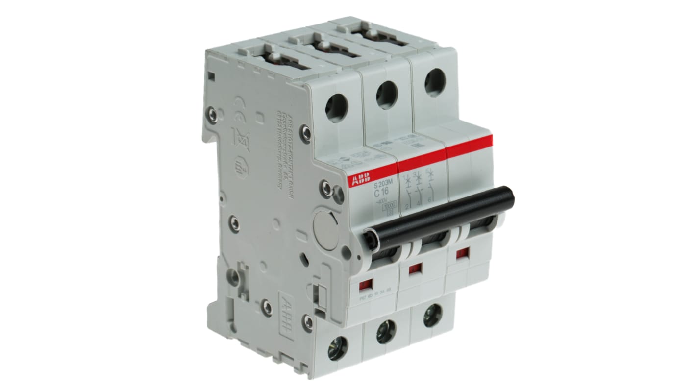 ABB System Pro M Compact S200M MCB, 3P, 16A Curve C, 440V AC, 10 kA Breaking Capacity