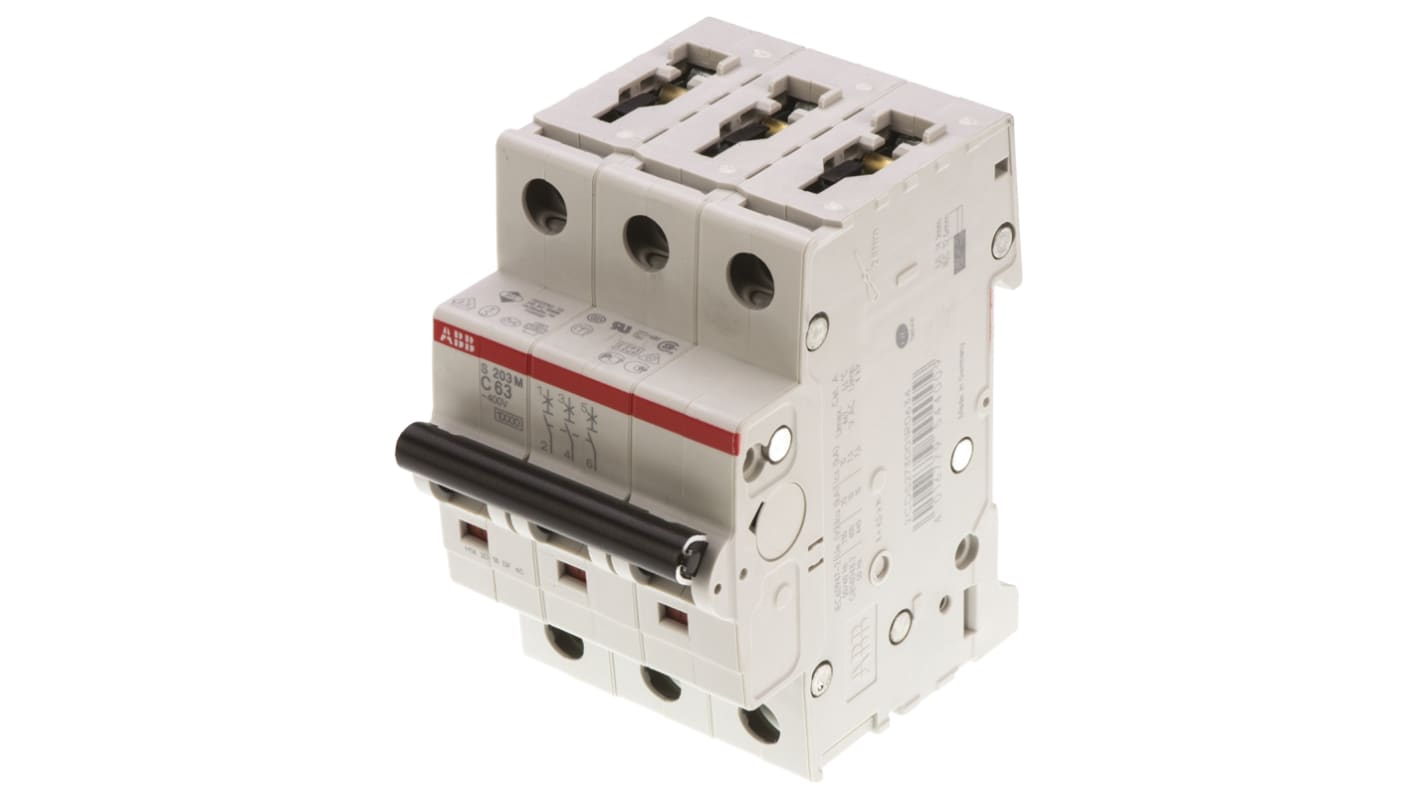 ABB System Pro M Compact S200M MCB, 3P, 63A Curve C, 440V AC, 125V DC, 10 kA Breaking Capacity