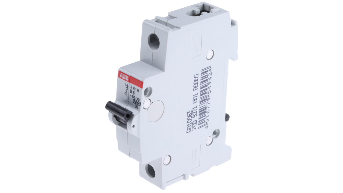 ABB System Pro M Compact S200M MCB, 1P, 6A Curve B, 253V AC, 72V DC, 10 kA Breaking Capacity