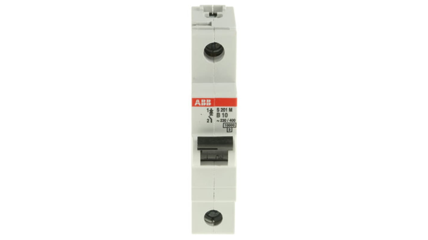 ABB System Pro M Compact S200M MCB, 1P, 10A Curve B, 253V AC, 72V DC, 10 kA Breaking Capacity