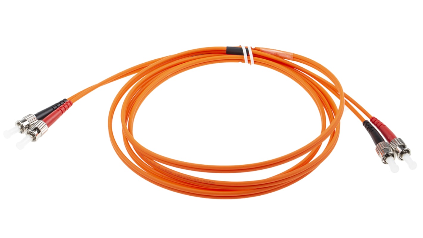 RS PRO ST to ST Duplex Multi Mode OM1 Fibre Optic Cable, 62.5/125μm, Orange, 3m