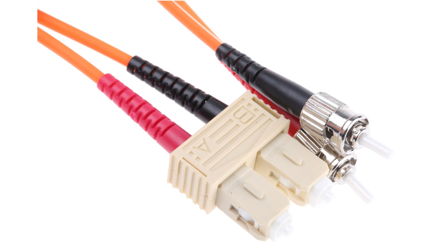 RS PRO ST to SC Duplex Multi Mode OM1 Fibre Optic Cable, 62.5/125μm, Orange, 2m