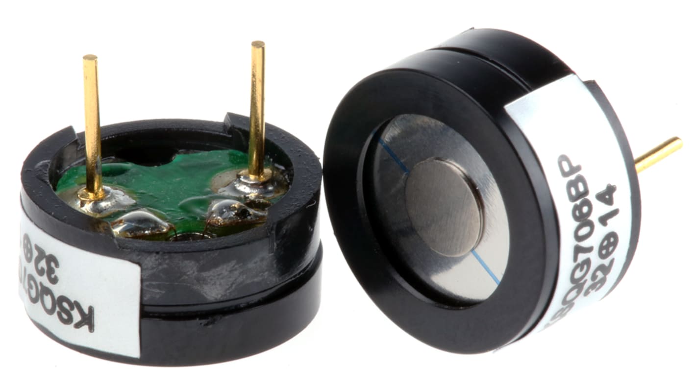 RS PRO 70dB Through Hole Continuous External Magnetic Buzzer Component, 12 (Dia.) x 5.5mm, 1V Min, 2V Max