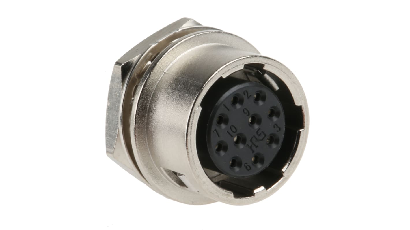 Hirose Circular Connector, 10 Contacts, Panel Mount, Miniature Connector, Socket, Female, HR10 Series