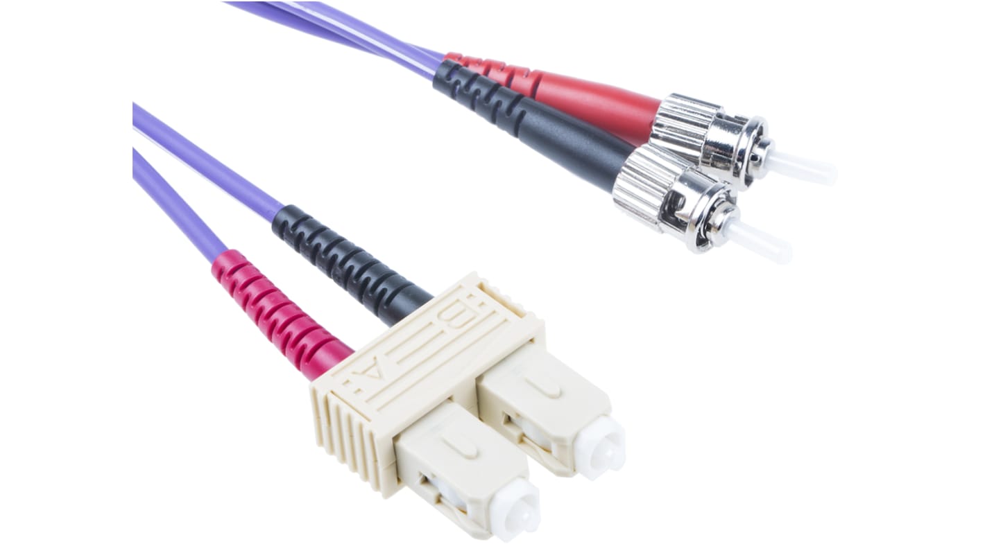 Cable de fibra óptica RS PRO OM3, con A: SC, con B: ST, long. 2m Morado, atenuación: 0,3 dB