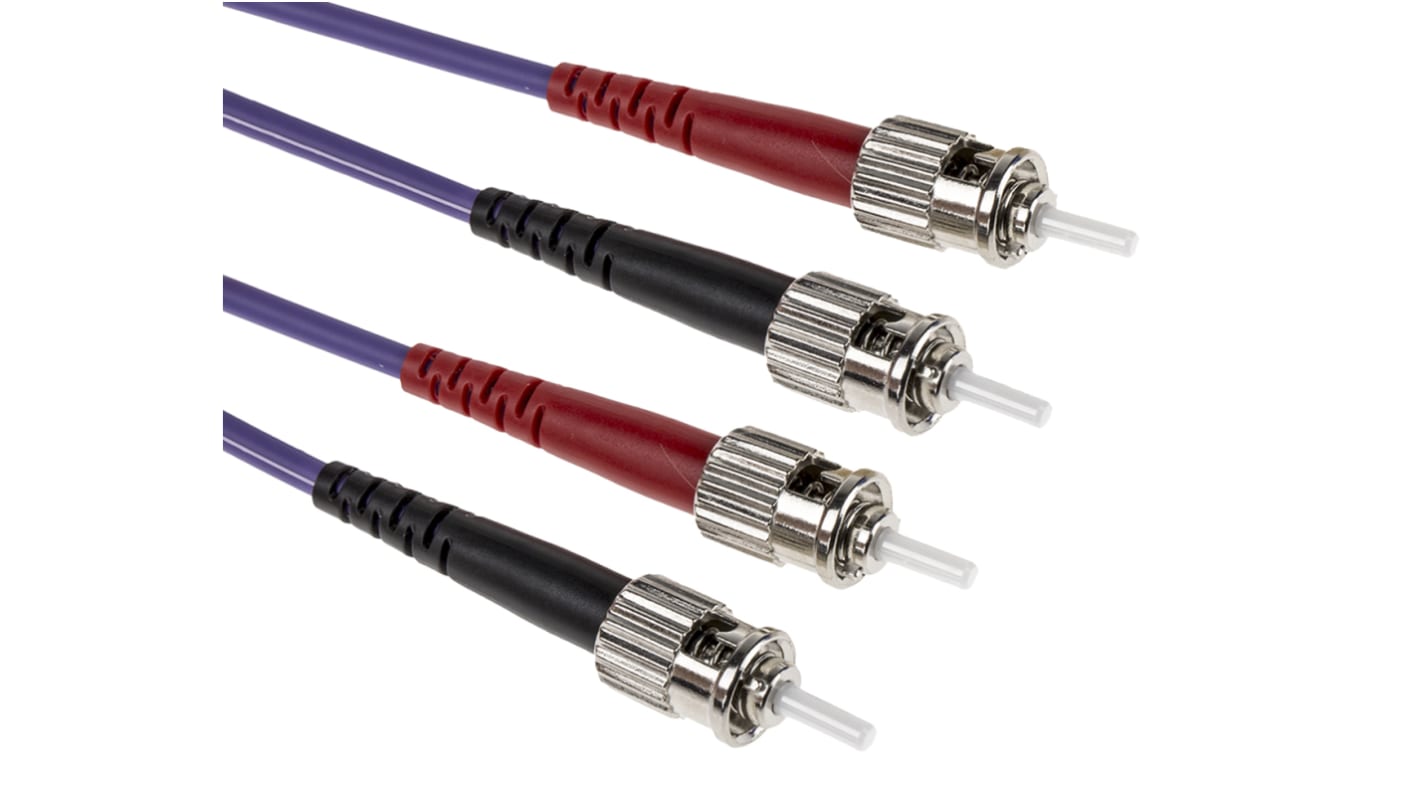 RS PRO ST to ST Duplex Multi Mode OM3 Fibre Optic Cable, 50/125μm, Purple, 1m