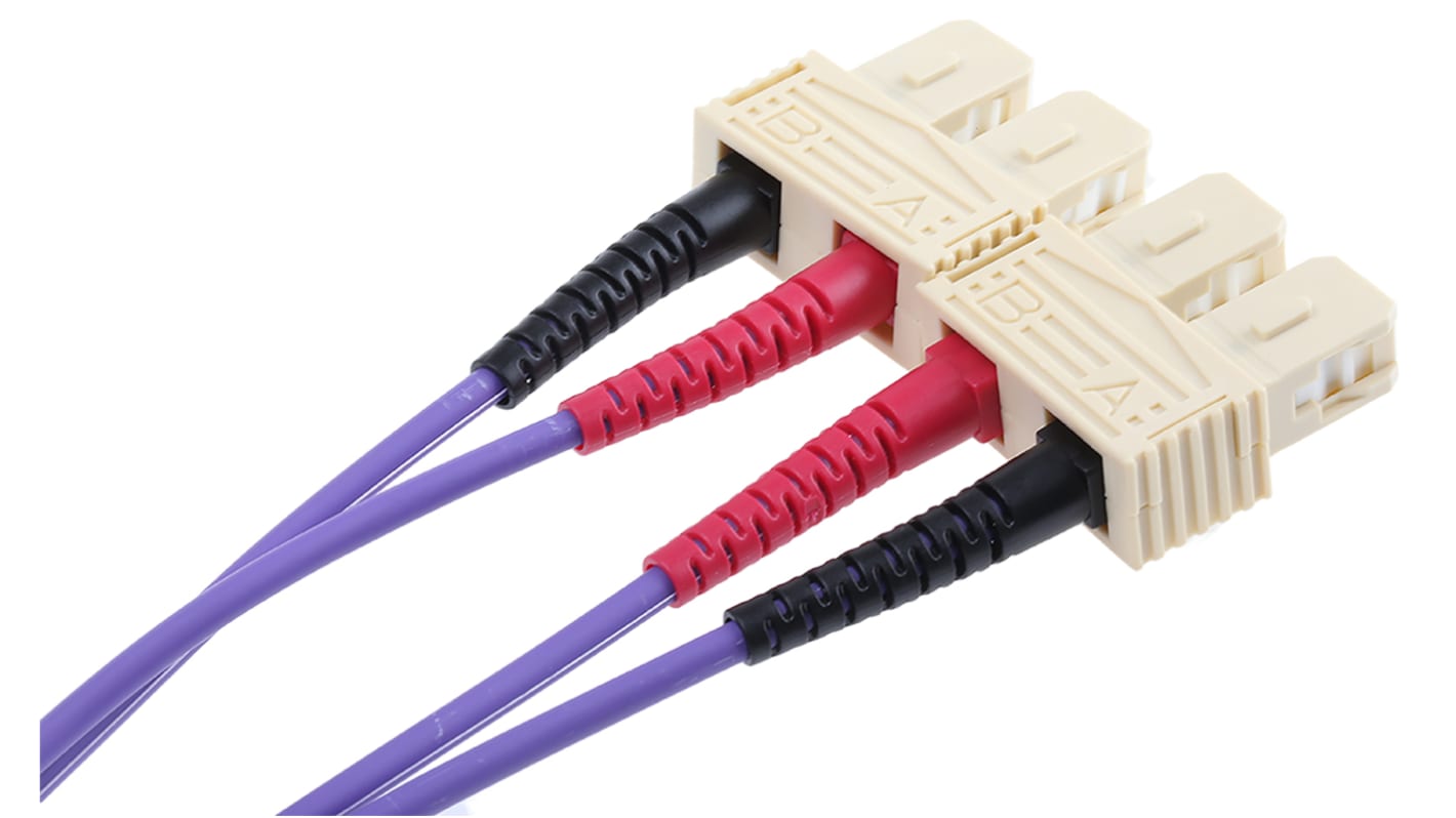 RS PRO SC to SC Duplex Multi Mode OM3 Fibre Optic Cable, 50/125μm, Purple, 1m