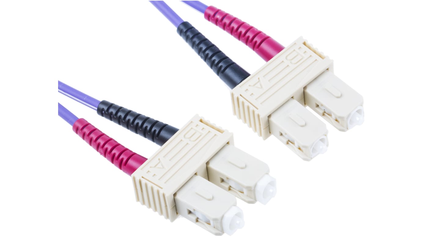 RS PRO SC to SC Duplex Multi Mode OM3 Fibre Optic Cable, 50/125μm, Purple, 5m