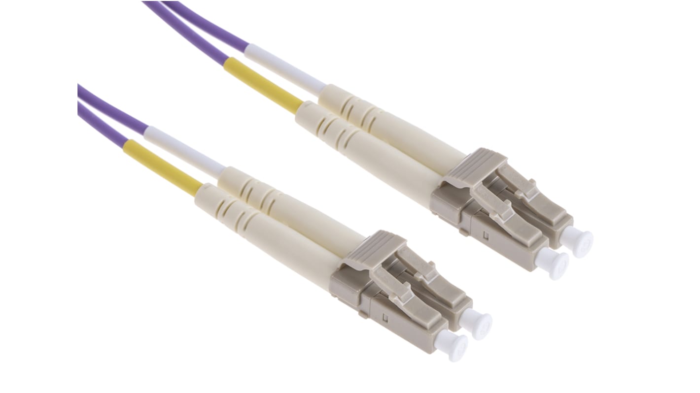 Cable de fibra óptica RS PRO OM3, con A: LC, con B: LC, long. 1m, funda libre de halógenos y bajo nivel de humo Morado,