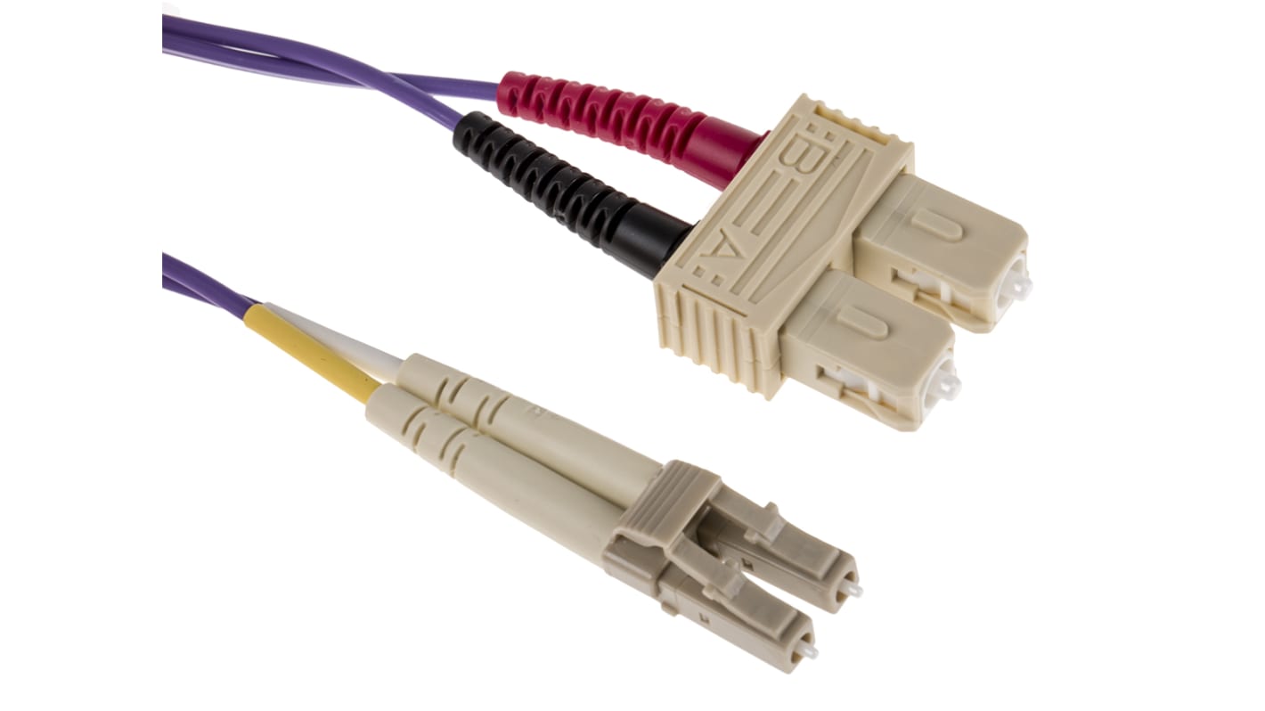 Cable de fibra óptica RS PRO OM3, con A: LC, con B: SC, long. 3m, funda libre de halógenos y bajo nivel de humo Morado,