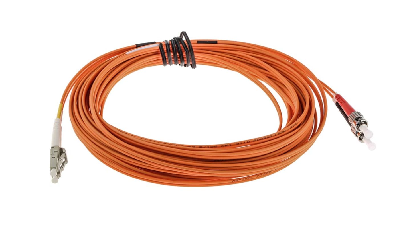 RS PRO LC to ST Duplex Multi Mode OM1 Fibre Optic Cable, 62.5/125μm, Orange, 10m