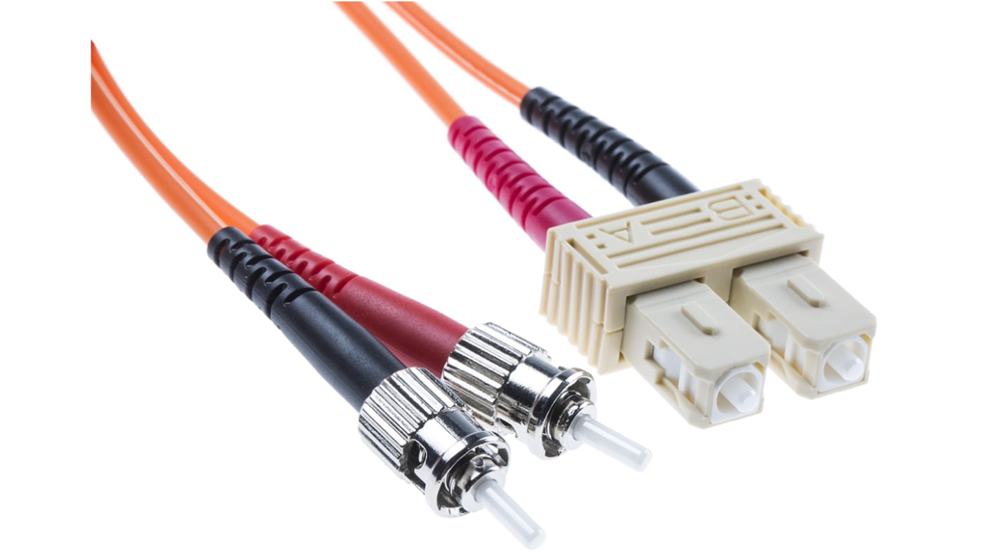 RS PRO ST to SC Duplex Multi Mode OM2 Fibre Optic Cable, 50/125μm, Orange, 2m