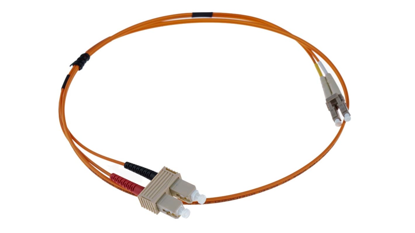 RS PRO LC to SC Duplex Multi Mode OM1 Fibre Optic Cable, 62.5/125μm, Orange, 1m
