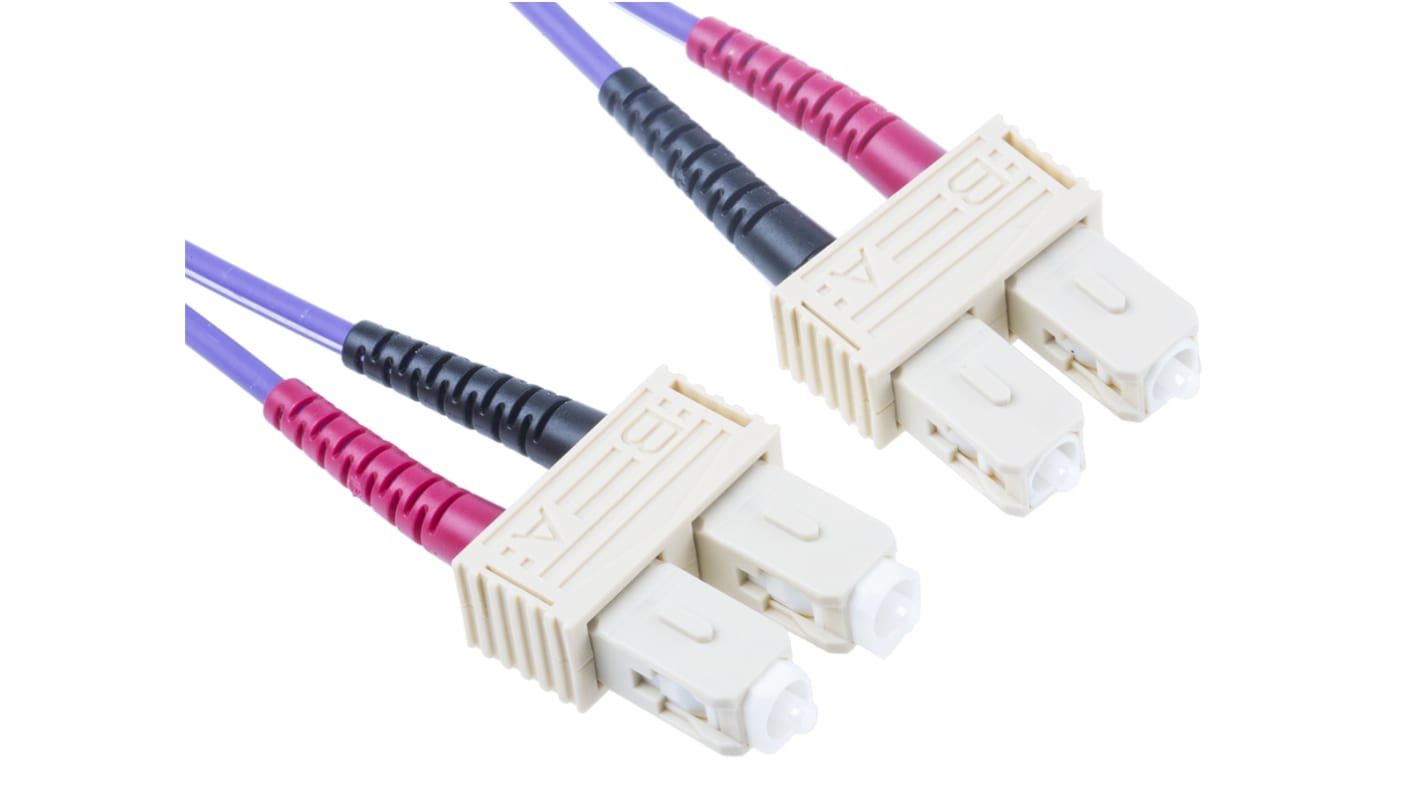 Cable de fibra óptica RS PRO OM3, con A: SC, con B: SC, long. 3m, funda libre de halógenos y bajo nivel de humo Morado,