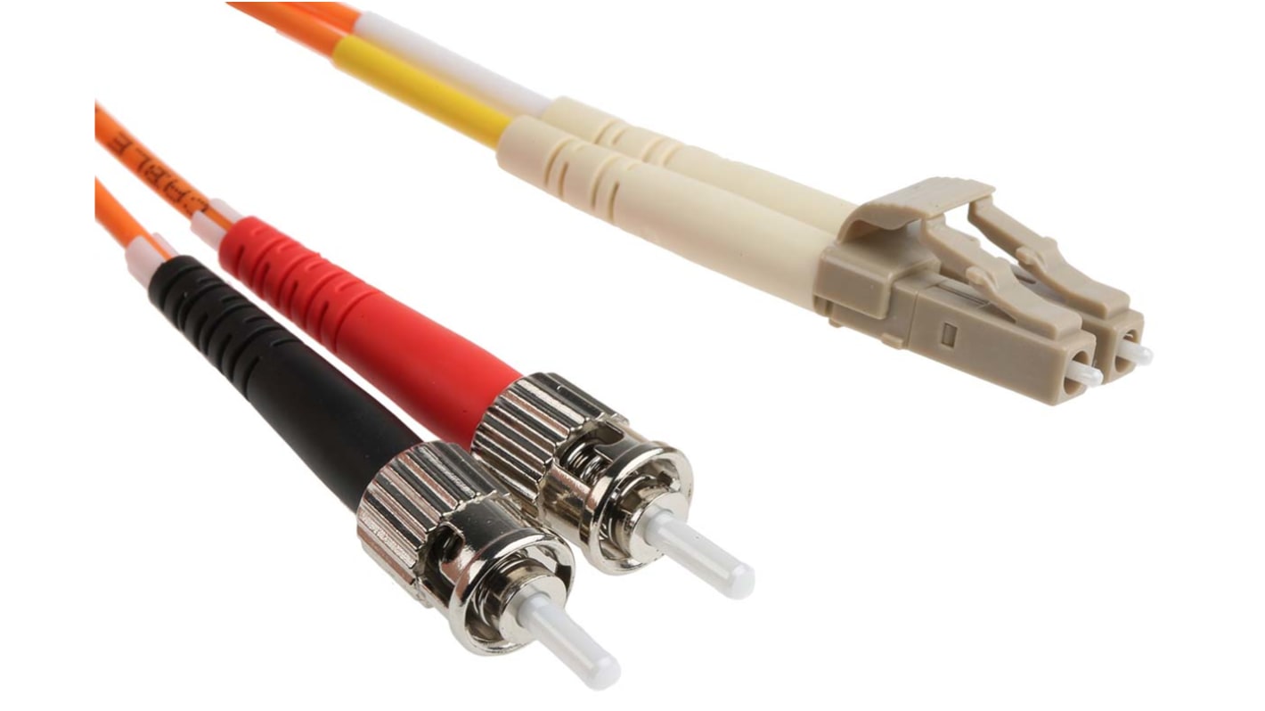 RS PRO LC to ST Duplex Multi Mode OM1 Fibre Optic Cable, 62.5/125μm, Orange, 3m