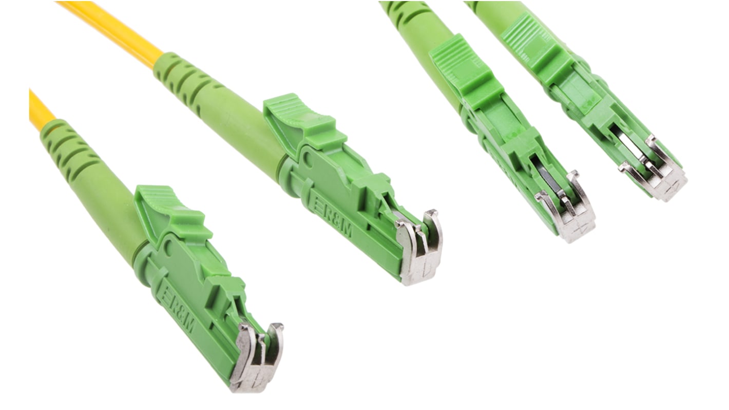 RS PRO E-2000 to E-2000 Duplex Single Mode OS1 Fibre Optic Cable, 9/125μm, Yellow, 2m