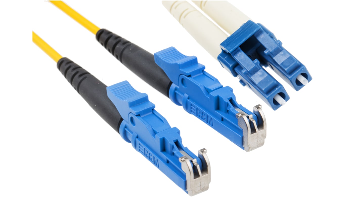 Cable de fibra óptica RS PRO OS1, con A: E-2000, con B: LC, long. 2m, funda de , funda libre de halógenos y bajo nivel