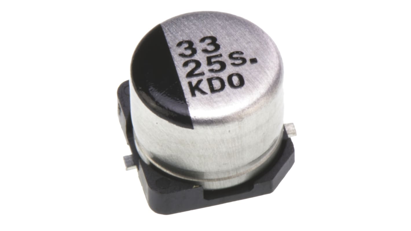 Condensador electrolítico Panasonic serie S, 33μF, ±20%, 25V dc, mont. SMD, 6.3 (Dia.) x 5.4mm