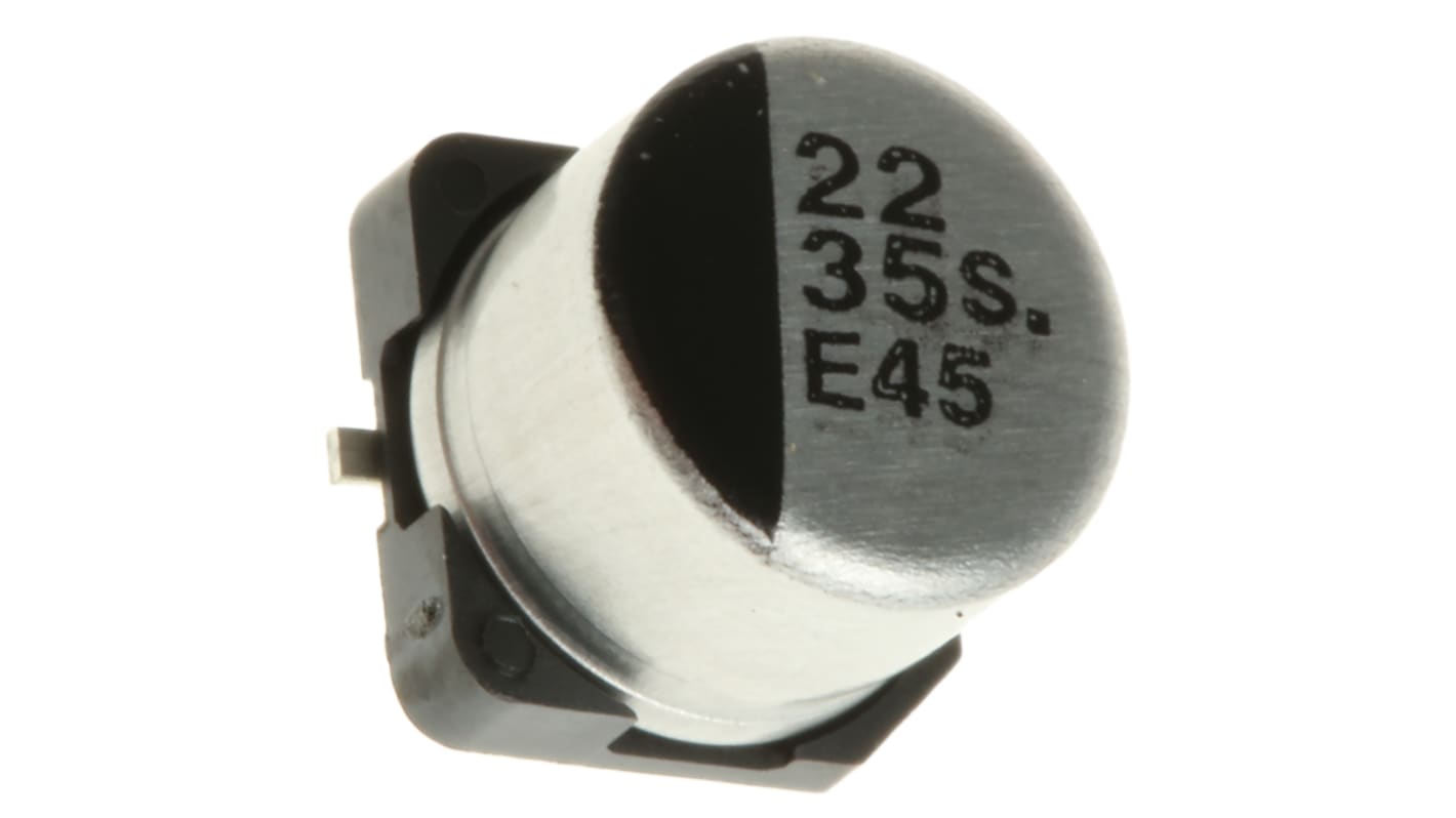 Condensador electrolítico Panasonic serie S, 22μF, ±20%, 35V dc, mont. SMD, 6.3 (Dia.) x 5.4mm