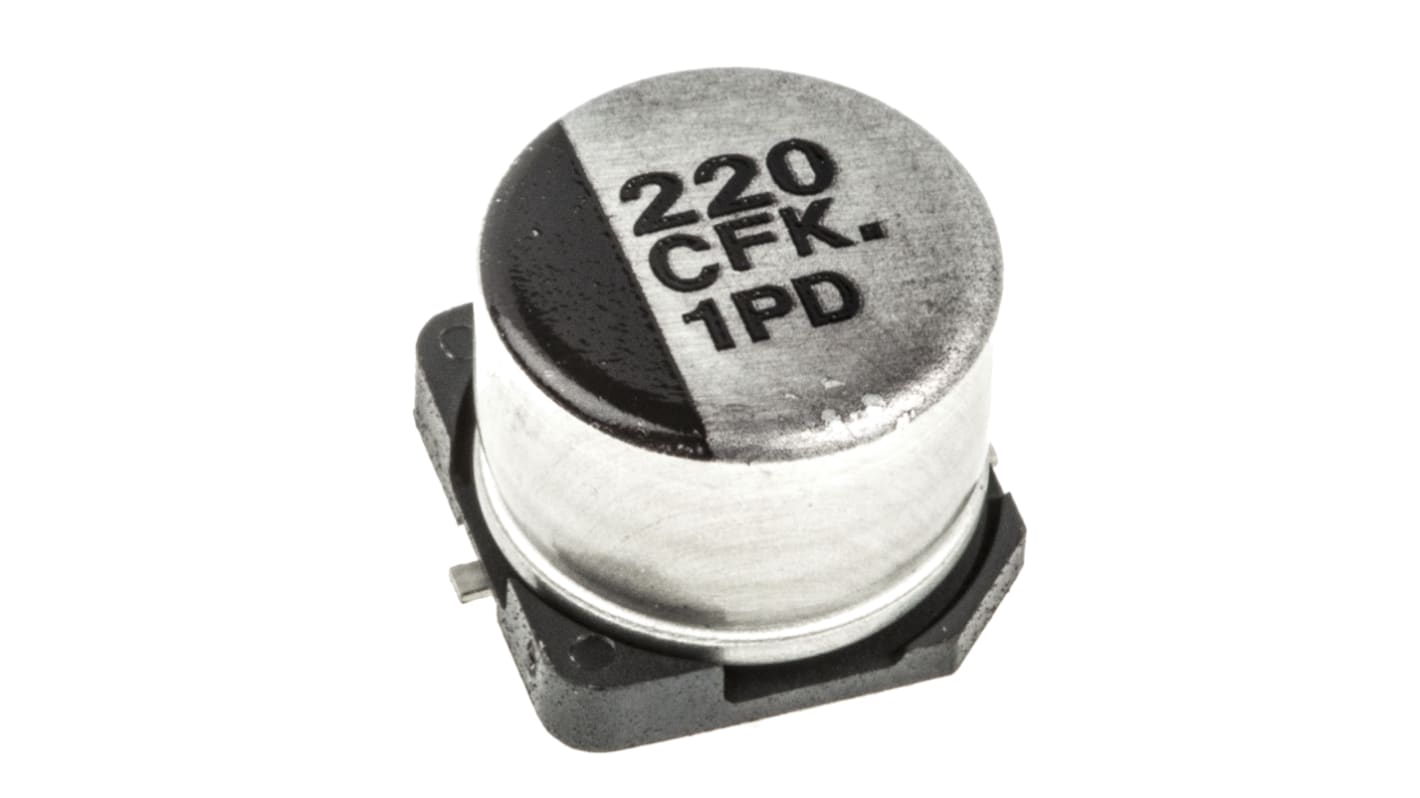 Panasonic , SMD Aluminium-Elektrolyt Kondensator 220μF ±20% / 16V dc, Ø 8mm x 6.2mm, bis 105°C